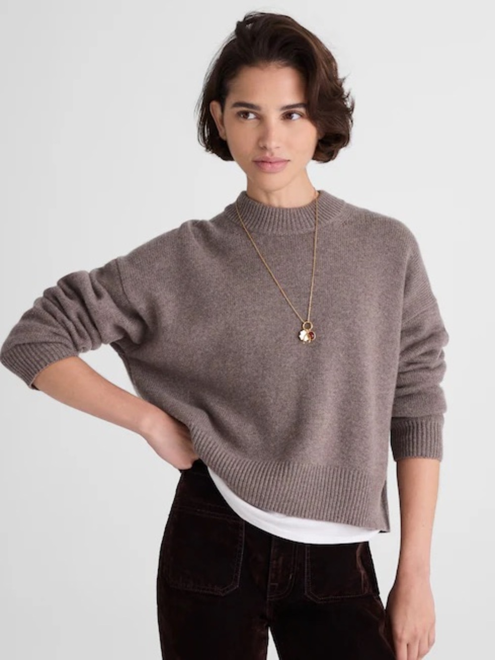 Madewell SoftWool Boxy Crewneck Sweater Sz Small Taupe Brown